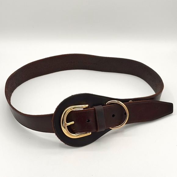 Michael Kors Accessories - Michael Kors Brown Leather Belt Gold Buckle ~Womens Size Medium~ Equestrian Look